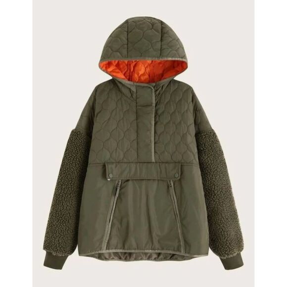 Zara Quilted Hooded Fleece Sleeves Half Zip Jacket Size Small S Women’s - Picture 1 of 10